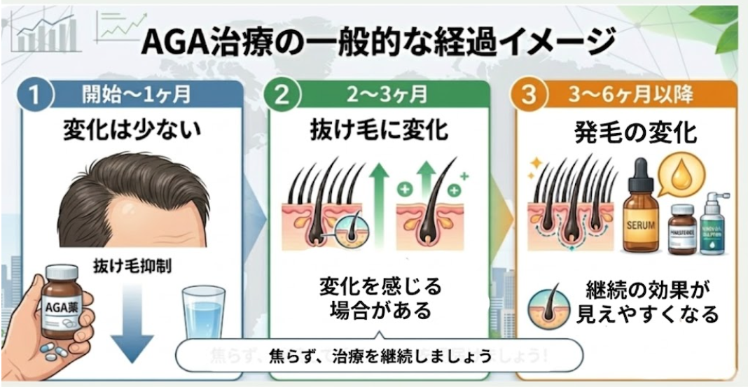 aga 福岡 おすすめ_AGA治療の経過イメージ