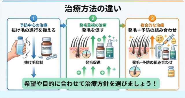 aga,新宿,おすすめ_AGA治療方法の違い‗予防・発毛・複合