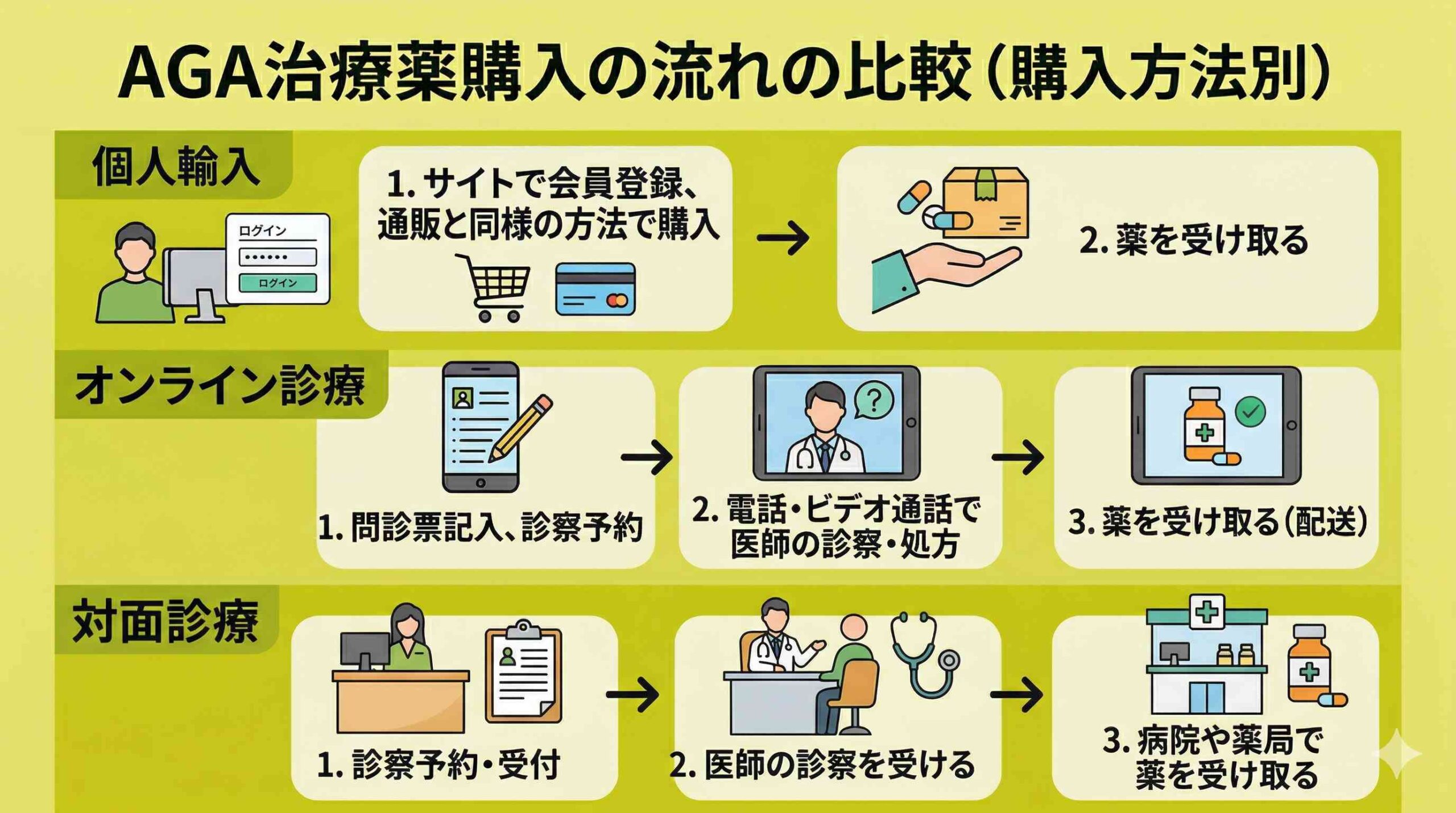 AGA治療薬の購入の流れの比較