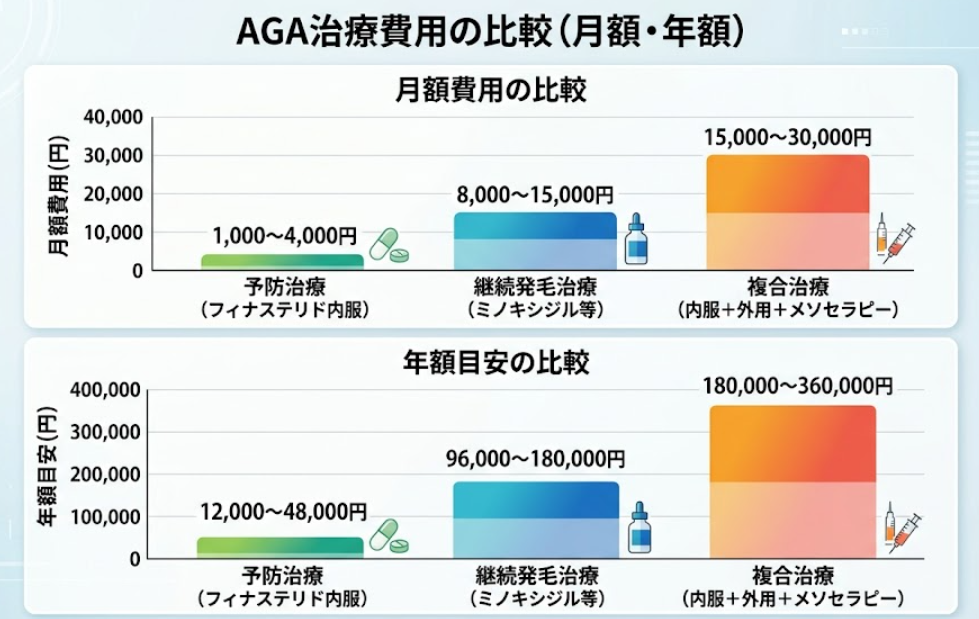 AGA治療費の比較‗月額の比較と年額 年額