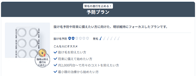DMMオンラインクリニックAGAの予防プラン