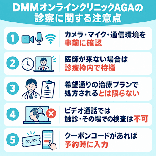DMMオンラインクリニックAGAの診察に関する注意点