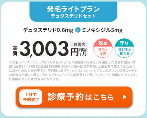 DMMオンラインクリニックの発毛ライトプラン(デュタステリドセット)