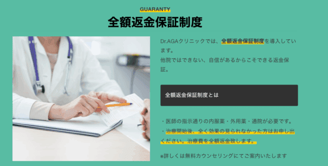 Dr. AGAクリニック 全額返金保証制度