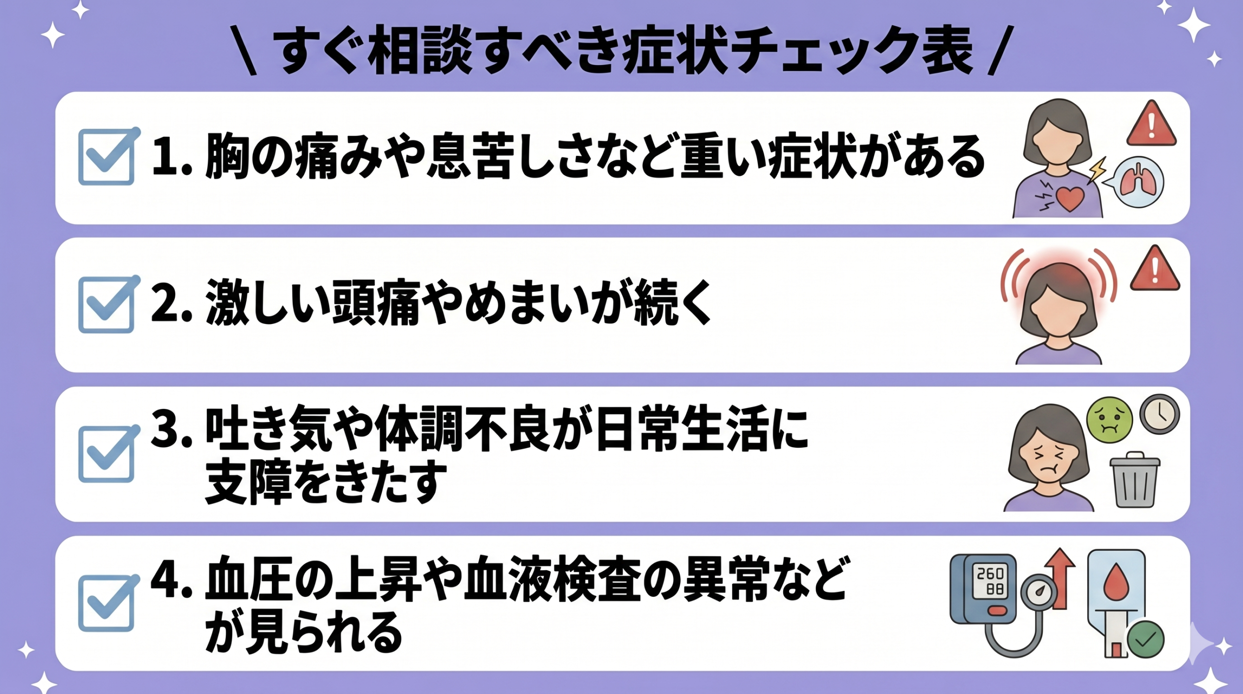 すぐ相談すべき症状チェックリスト