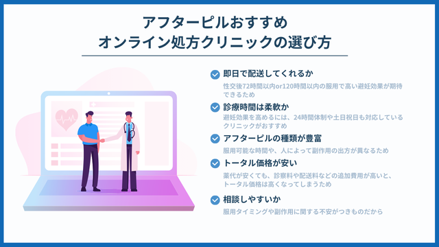 アフターピルのおすすめオンライン処方クリニックの 選び方