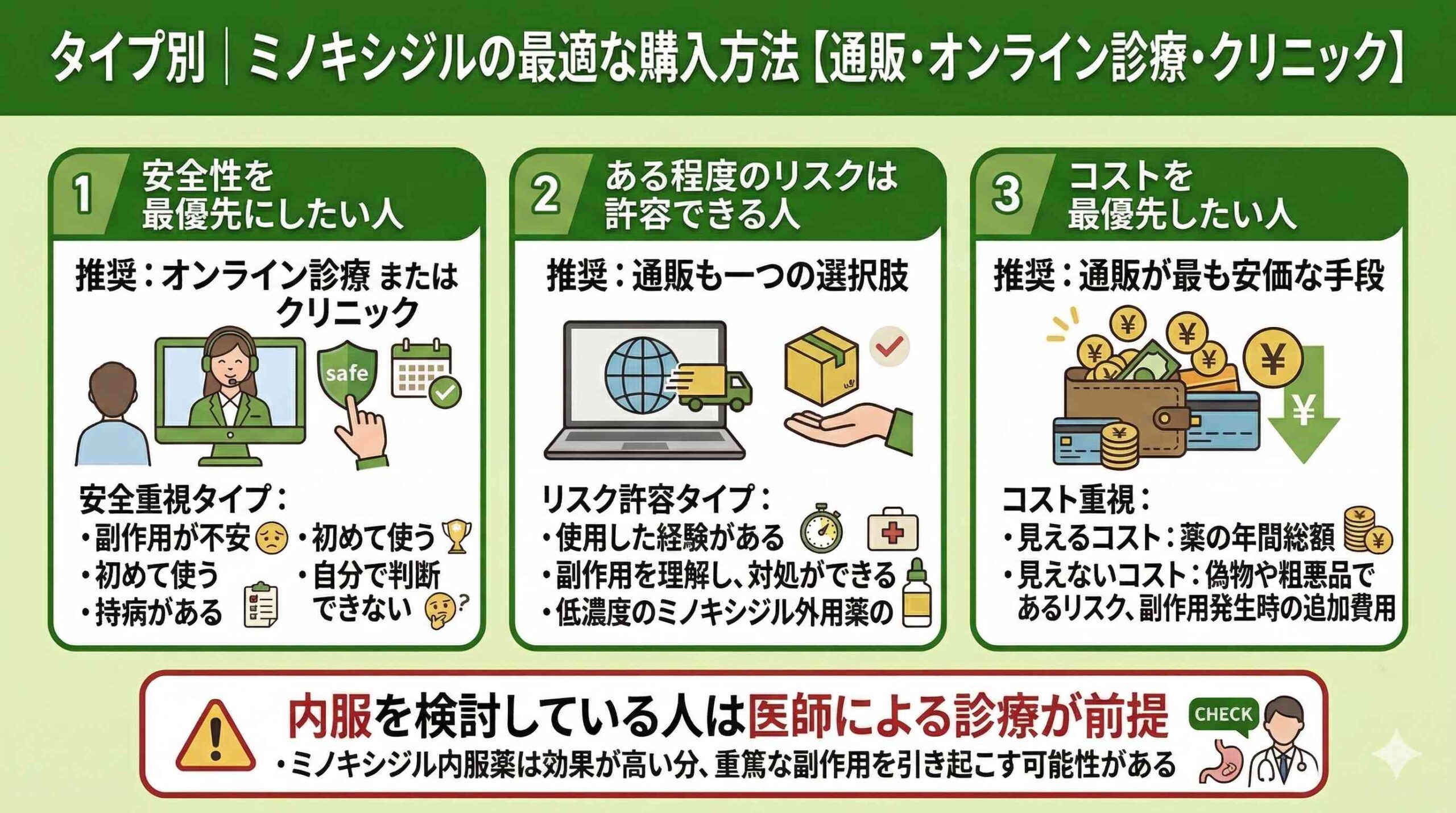 タイプ別｜ミノキシジルの最適な購入方法