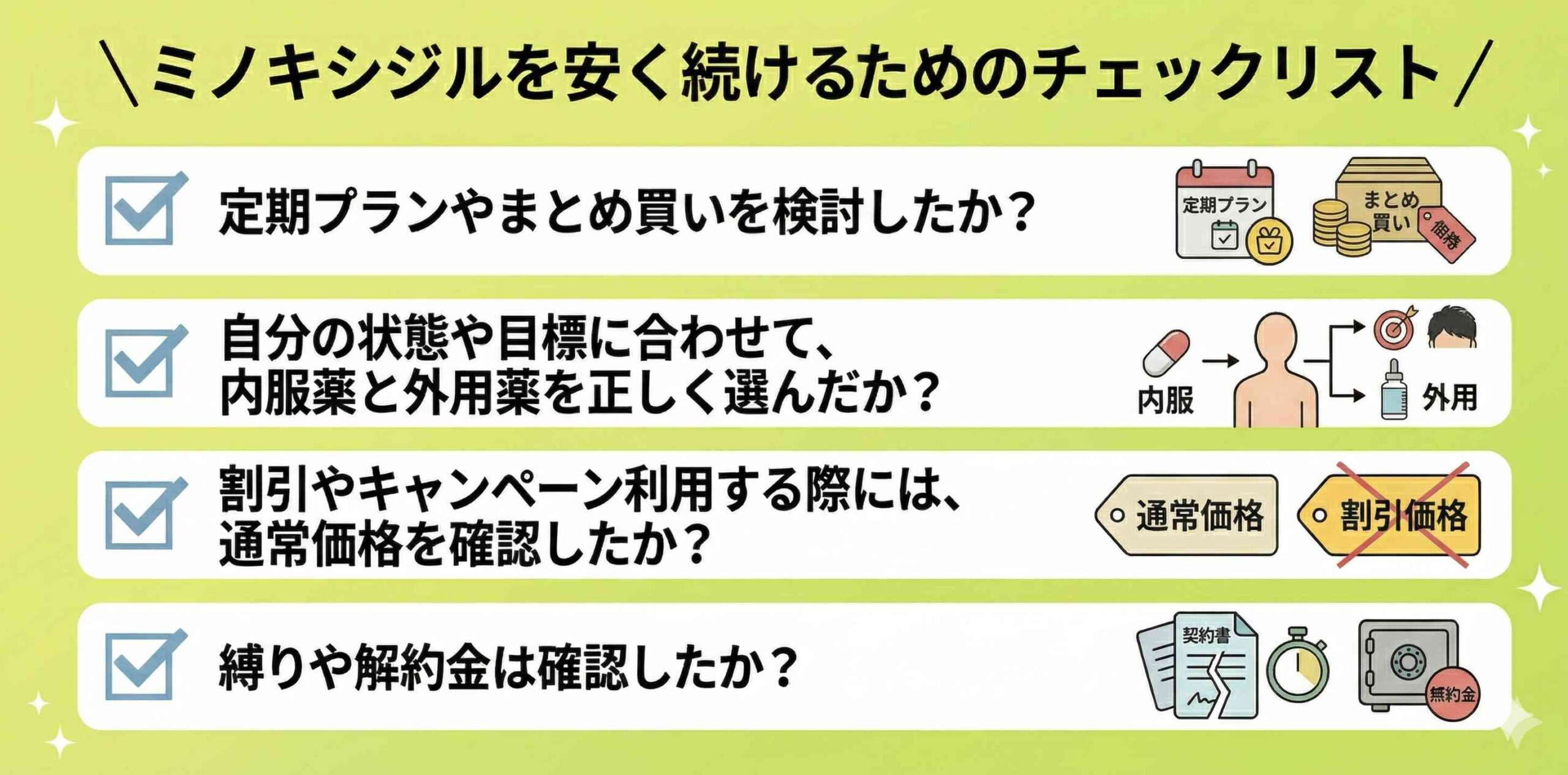 ミノキシジルを安く続けるためのチェックリスト