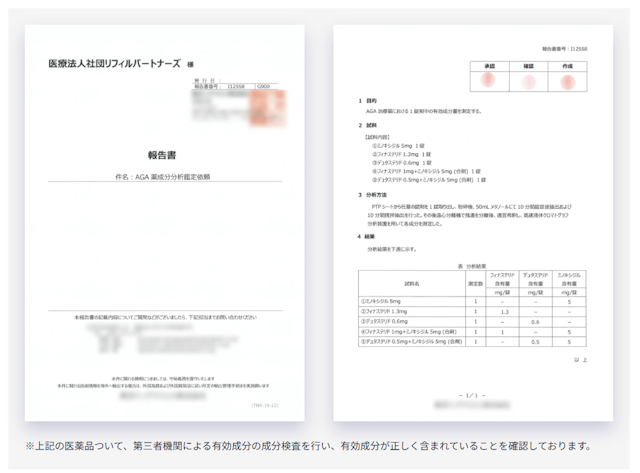 レバクリAGAは海外製の治療薬は成分検査済みと案内されている
