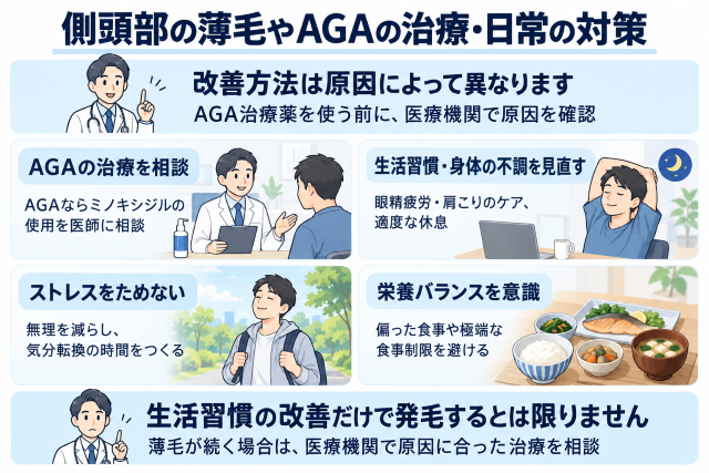 側頭部の薄毛やAGAの治し方・日常生活でできる対策