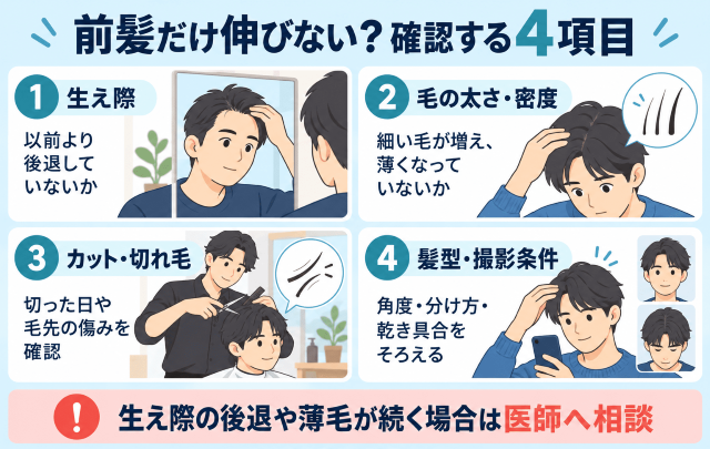 前髪だけ伸びない男性のチェックポイント 図解