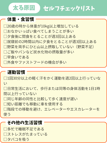 太りすぎて痩せ方が,わからない,太る原因セルフチェックリスト