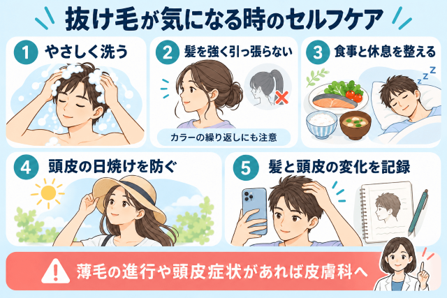季節の変わり目の抜け毛がひどい時の対処法 図解
