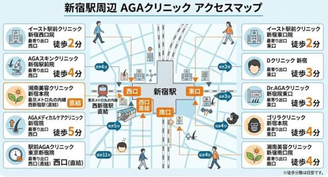 aga,新宿,おすすめ_新宿駅アクセスマップ‗駅からの徒歩時間