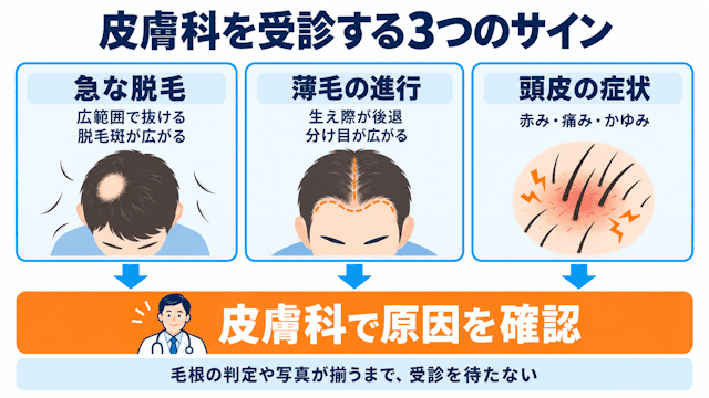 毛根がない抜け毛を見たときに皮膚科を受診するサイン