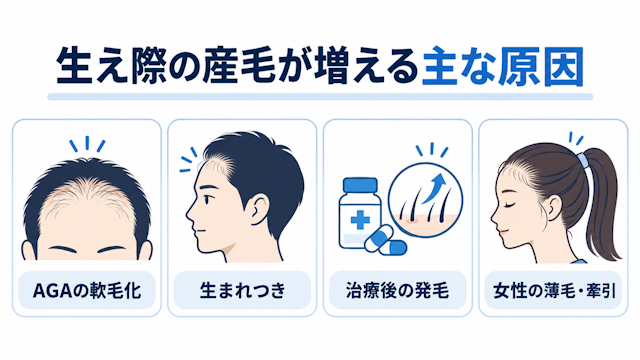 生え際 産毛 増えたら AGA サイン 主な 原因 4つ